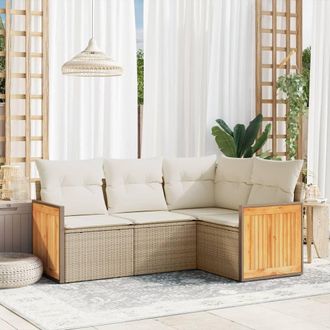 vidaXL Juego De Sof&aacute;s Jard&iacute;n Con Cojines 4 Pzas Rat&aacute;n Sint&eacute;tico Beige Vidaxl