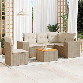 vidaXL Juego De Sof&aacute;s Jard&iacute;n Con Cojines 6 Pzas Rat&aacute;n Sint&eacute;tico Beige Vidaxl