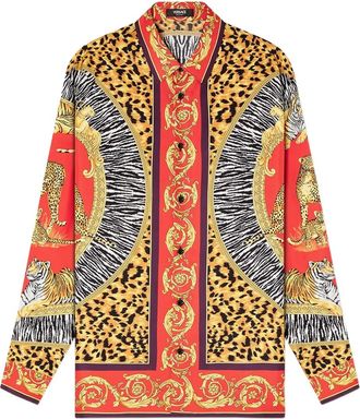 Versace Camicia in seta con stampa Wild Cats - Rosso