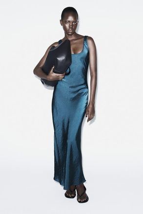 H&M Satin Slip Dress in Dark Turquoise at Nordstrom, Size X-Small