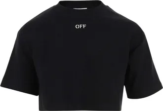 Off-white Black STRETCH COTTON CROP T-SHIRT WITH LOGO