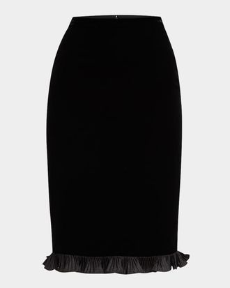 Valentino Garavani Ruffle Hem Velvet Pencil Skirt