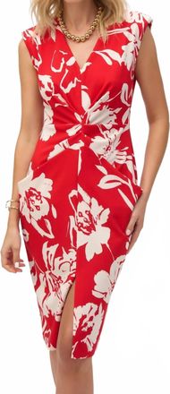 Joseph Ribkoff Floral Split Front Sheath Dress In Red/cream