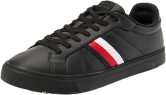 Tommy Hilfiger Mens Icon Court Stripes Low Top Trainers, Black (Black), 6,5
