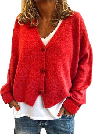 Generic Womens Cardigans Sweater Winter Floral Print Long Sleeve V-Neck Sweaters Button Down Ribbed Cuffs Knit Cropped Cardigans Winter Crochet Jackets Tops C