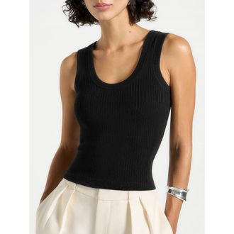 Mani&egrave;re De Voir Liane Scoop Neck Ribbed Vest in Black at Nordstrom, Size Large
