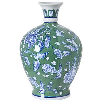 Beliani Jarr&oacute;n Para Flores Florero Accesorio Decorativo De Porcelana Verde Valladolid