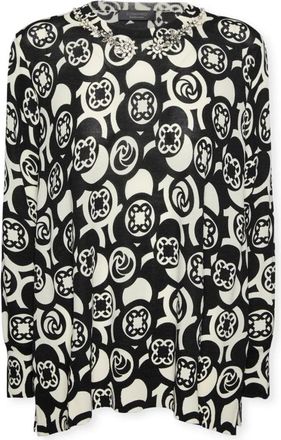 Elena Miro Bedrukte trui met borduursel - Dames - Ronde hals truien - Zwart - XS - Nylon - Truien & Vesten