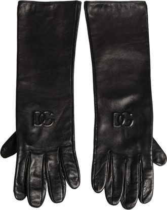 Dolce & Gabbana Embossed DG Logo Leather Gloves - Black