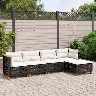 vidaXL Vidaxl - Set De Muebles De Jard&iacute;n 5 Pzas Y Cojines Rat&aacute;n Sint&eacute;tico Negro