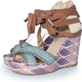 Stuart Weitzman Pre-owned Womens ethnic printed wedge sandals - Multicolour Cotton - Size EU 39