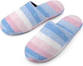 Generic Transgender Flag Mens Slippers Warm Non-Slip Houes Shose Spa Slipper for Home Bedroom