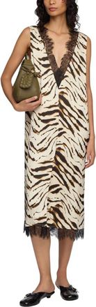 Ganni Brown V Neck Midi Dress