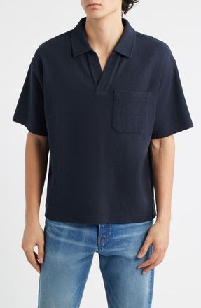 Frame Denim Textured Cotton Blend Polo in Dark Navy at Nordstrom, Size X-Small