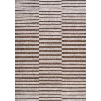 Jonathan Y Designs Sukie Modern Offset Stripe Indoor/Outdoor Area Rug in Beige/brown at Nordstrom, Size 5Ft 0In X 8Ft 0In