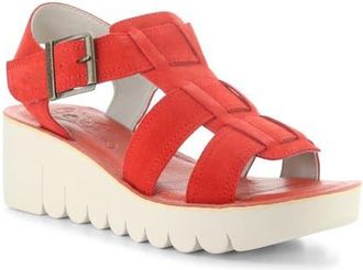 FLY London Yudd Platform Wedge Sandal in Scarlet at Nordstrom, Size 10-10.5Us