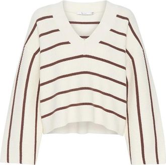 Gestuz Sebagz V-Neck Pullover - Dames - V-hals truien - Beige - S - Katoen - Truien & Vesten