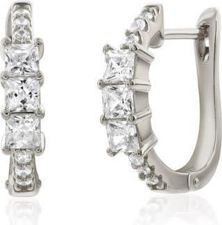 Suzy Levian Cubic Zirconia Huggie Hoop Earrings in White Gold at Nordstrom Rack