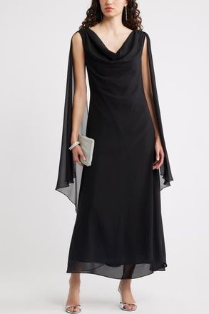 Chelsea28 Cowl Neck Maxi Cape Dress in Black at Nordstrom, Size Xx-Small