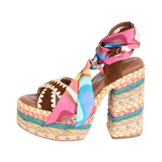 Kurt Geiger Schoenen, Dames, Veelkleurig, 38 EU, Leer, Regenboog Sjaal Plateau Sandalen