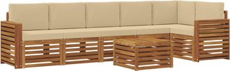 vidaXL Conjunto De Sof&aacute;s De Exterior 7 Uds. Natural Y Beige Poli&eacute;ster Vidaxl