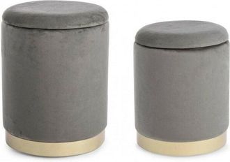 Arcotec Bizzotto - Conjunto De 2 Pufs De Terciopelo Con Contenedor Gris Polina