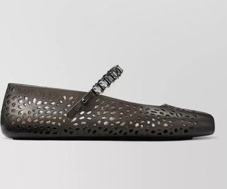 Jimmy Choo London round toe perforated embellished strap ballerina shoes