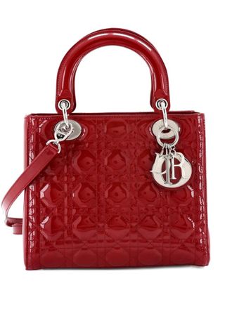 Dior Borsa a tracolla Lady Dior media trapuntata in pelle verniciata con motivo Cannage - Rosso