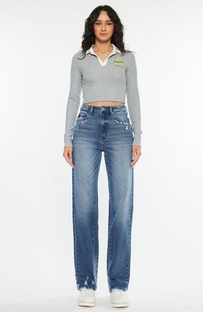 Kancan Viviana High Rise 90s Straight Leg Jeans in Medium Stone Wash at Nordstrom, Size 24