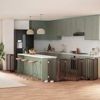 vidaXL Puerta De Perros Plegable 9 Paneles Madera &Aacute;lamo Marr&oacute;n 450 Cm Vidaxl