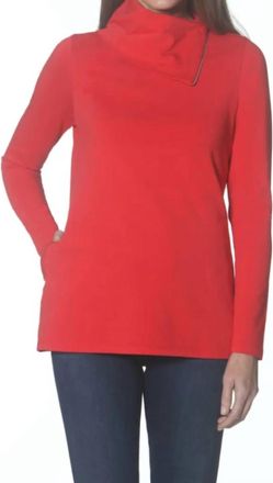 Eli Jewels Pima Cowl Zip Top In Red