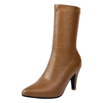 Generic Womens Ankle Stretch Boots Pointed Toe High Stiletto Heel Slip On Design With Sewing Detail Sexy Party Footwear