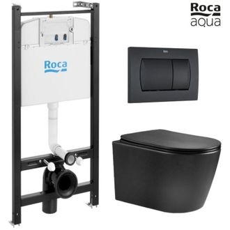 Roca Roca - Bastidor Active Pack Cisterna Empotrada Y Pulsador Negro Mat Con Inodoro Suspendido Nebula Black Mate Rimless