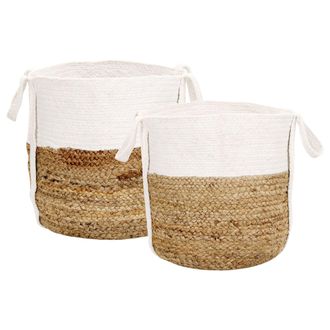 Beliani Conjunto De 2 Cestas De Algod&oacute;n Yute Beige Blanco Natural Almacenaje Bellpat
