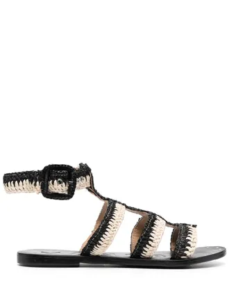 Maneb&igrave; gladiator braided sandals - women - Raffia/Calf Leather/Rubber/Rubber - 36 - Black