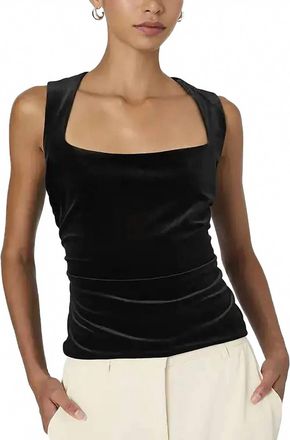 French Connection Stretch Velvet Corset Top In Black