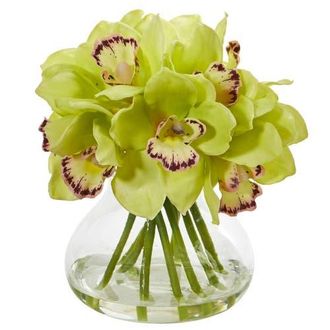 Nearly Natural Cymbidium Orchid Artificial Arrangement in Glass Vase in Green at Nordstrom