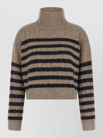 Brunello Cucinelli wool cashmere striped high neck cropped sweater