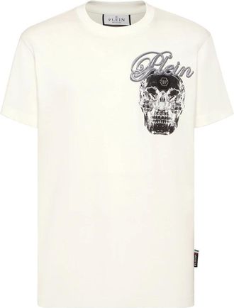 Philipp Plein Round Neck T-Shirt Glass Skull - Heren - T-shirts - Beige - XL - Katoen - Tops