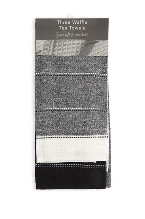 TJ Hughes Utopia 3 Pack Kitchen Tea Towel Set in Black - TJ Hughes