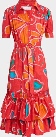 Elie Tahari The Suki Floral-Print Ruffle Tiered Midi Dress