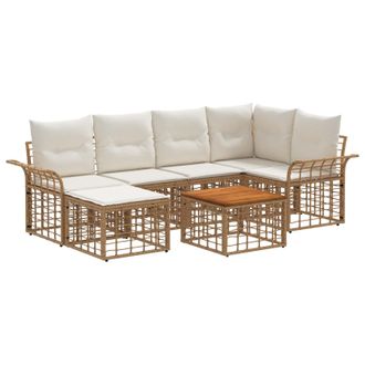 vidaXL Conjunto De Sof&aacute;s De Exterior 7 Pcs Natural Y Crema Poli&eacute;ster Vidaxl