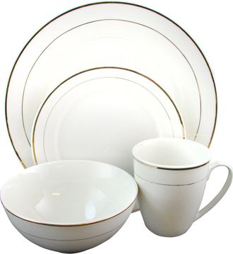 Gibson Home Palladine 16 Piece Dinnerware Double Gold Banded Set