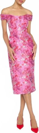 Theia Off The Shoulder Midi Dress In Sweetheart Pink