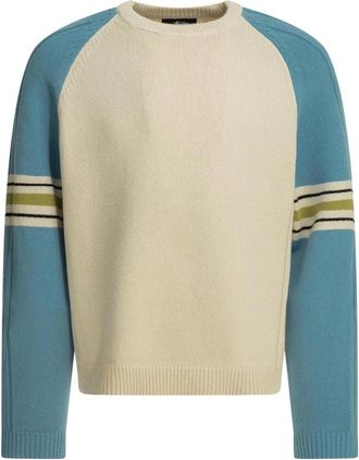 St&uuml;ssy Stripe Raglan Crew - Heren - Ronde hals truien - Beige - M - Katoen - Truien & Vesten