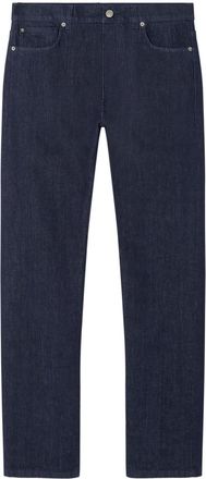 Versace logo-patch jeans - men - Cotton/Polyester/Calf Leather - 30 - Blue