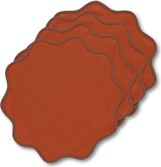 Solino Home Linen Placemats Set of 4, 16 Inch Round - Giselle Scallop Edge in Brown And Cinnamon at Nordstrom, Size Medium