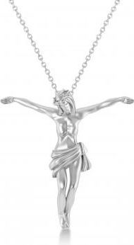 Allurez Crucified Jesus Christ Pendant Necklace 14k White Gold