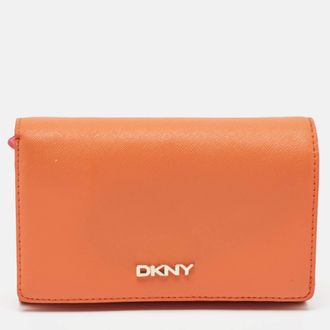 DKNY Dkny Orang/pink Leather French Flap Wallet