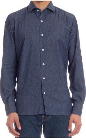 Barba Denim Maatwerk Overhemd met Parelmoer Knopen - Heren - Casual Overhemden - Blauw - L - Denim - Overhemden
